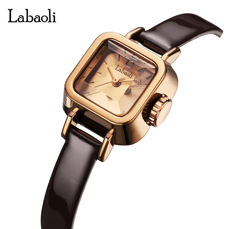 LABAOL Square Classical Women Writst Watches Leather Minimalist Ladies Quartz Watches Rose Gold Small Square Dial Elegant Design