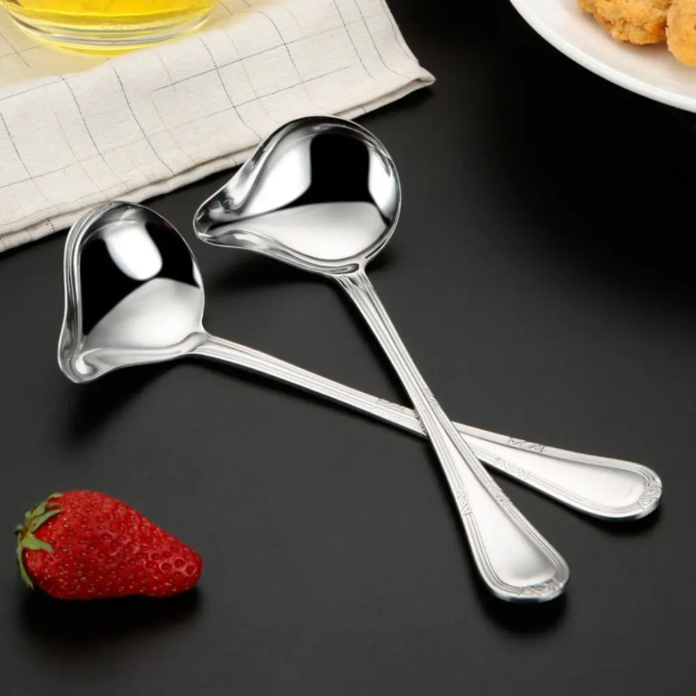 Kitchen Utensils 1/2pcs Stainless Steel Saucier Sauce Soup Scoop 7.87*2.91 Inch Silver Cleanable Spoon Set