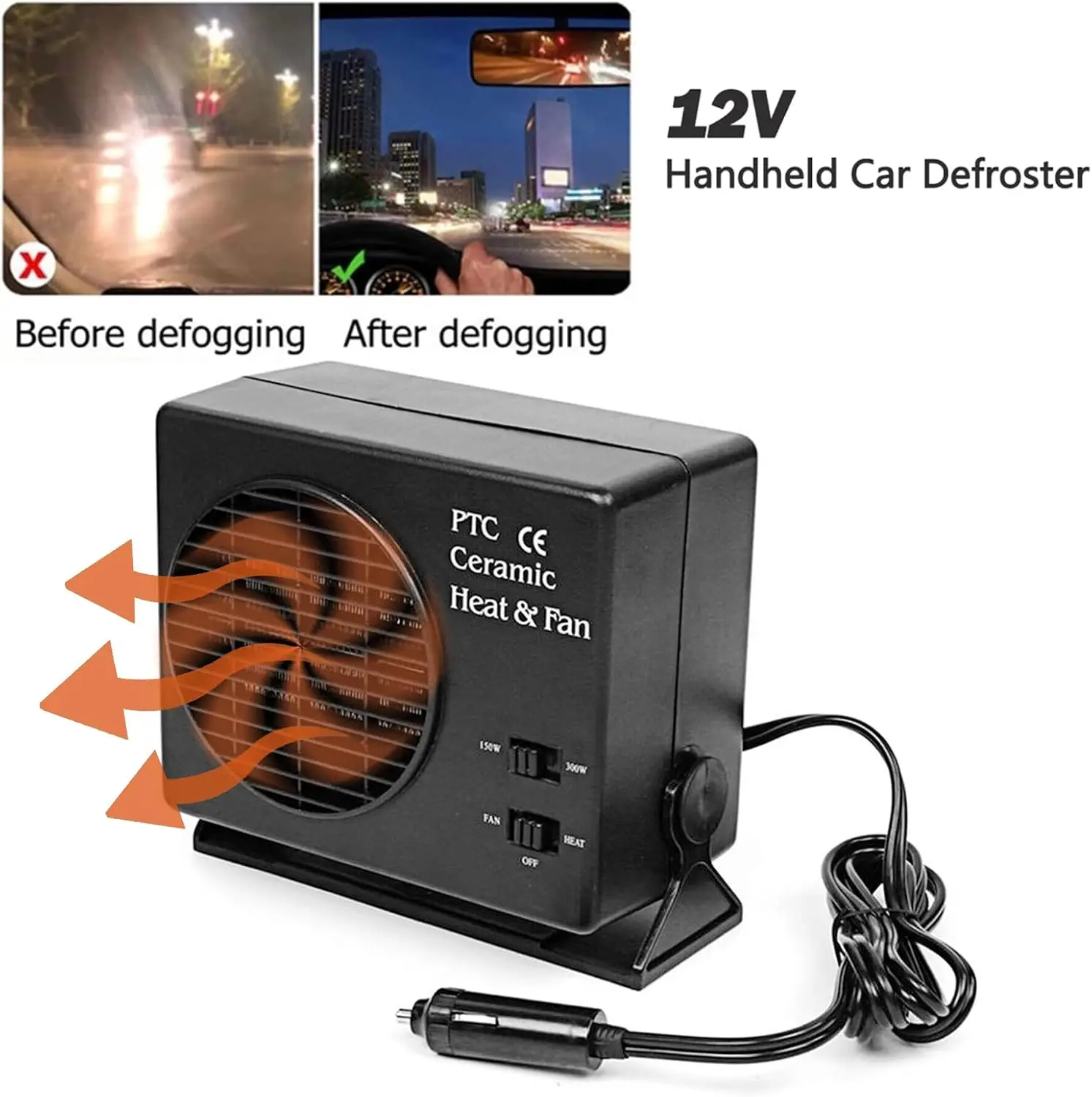12V PTC 300W Air Heater Car Heating Fan Defroster Demister