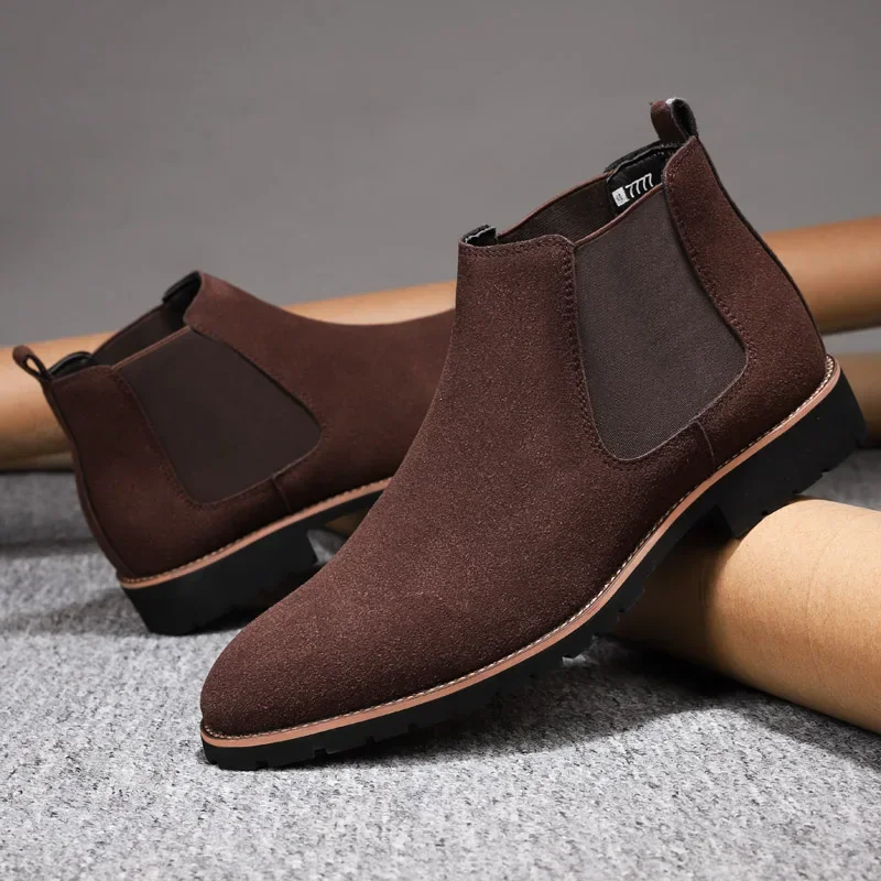 Nubuck 남성용 가죽 앵클 부츠, 영국 스타일, 클래식 스웨이드 부츠, 캐주얼 신발, 미끄럼 방지 하이 퀄리티 비즈니스, 겨울 부츠