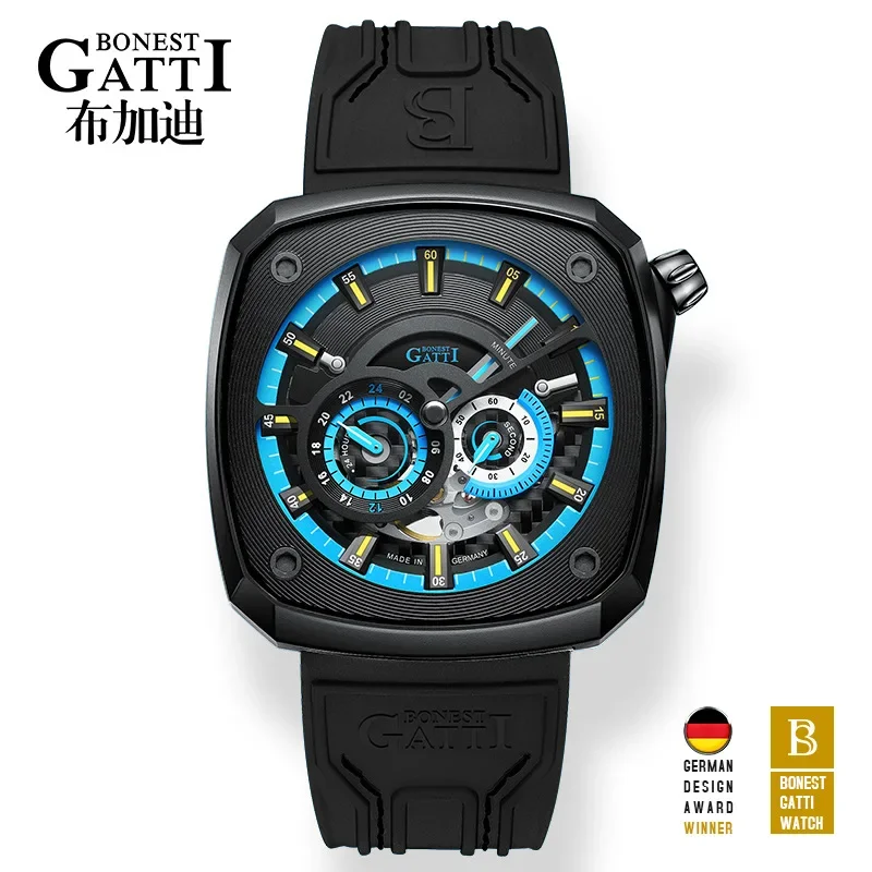 BONEST GATTI Offshore Speed &middot; New Colors German Craft Brand Square Waterproof Men's Fully Automatic Mechanical Watch