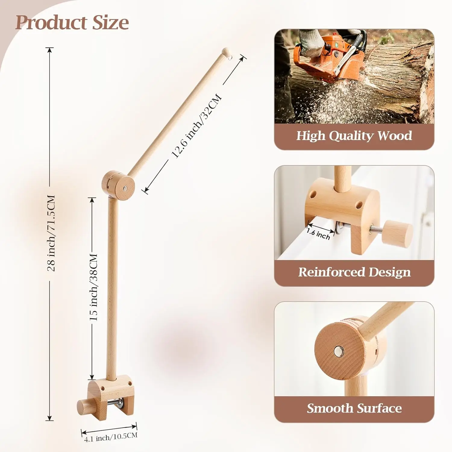 Baby Crib Mobile Arm Wooden Mobile Arm with Height Adjustable Mobile Hanger for Crib - 3