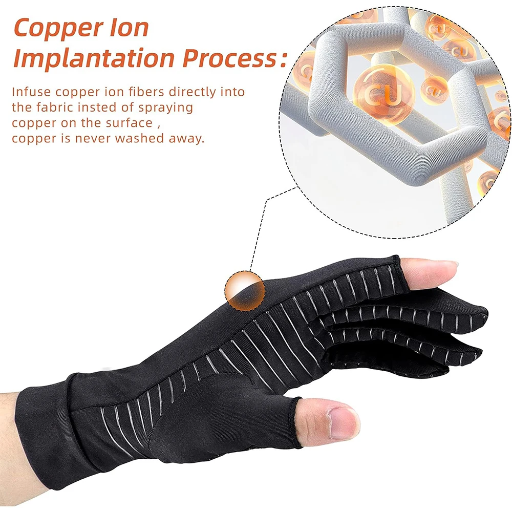 1Pair Copper Arthritis Gloves for Hand Pain Relief Rheumatoid Osteoarthritis Swelling Carpal Tunnel Compression Gloves