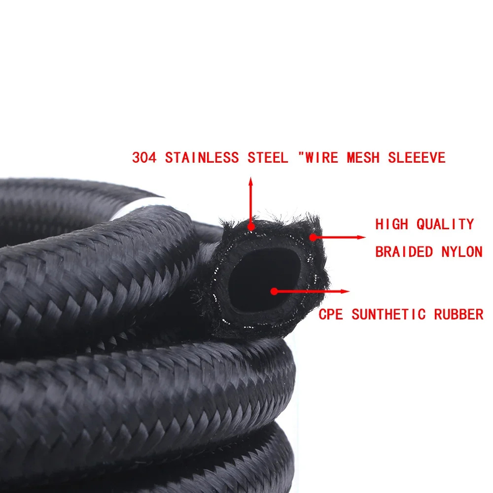 AN4 AN6 AN8 AN10 Fuel Hose Oil Gas Cooler Hose Line Pipe Tube Nylon Stainless Steel Braided Inside CPE Rubber 1M 3M 6M oil line fitting adapter aluminum hose fitting