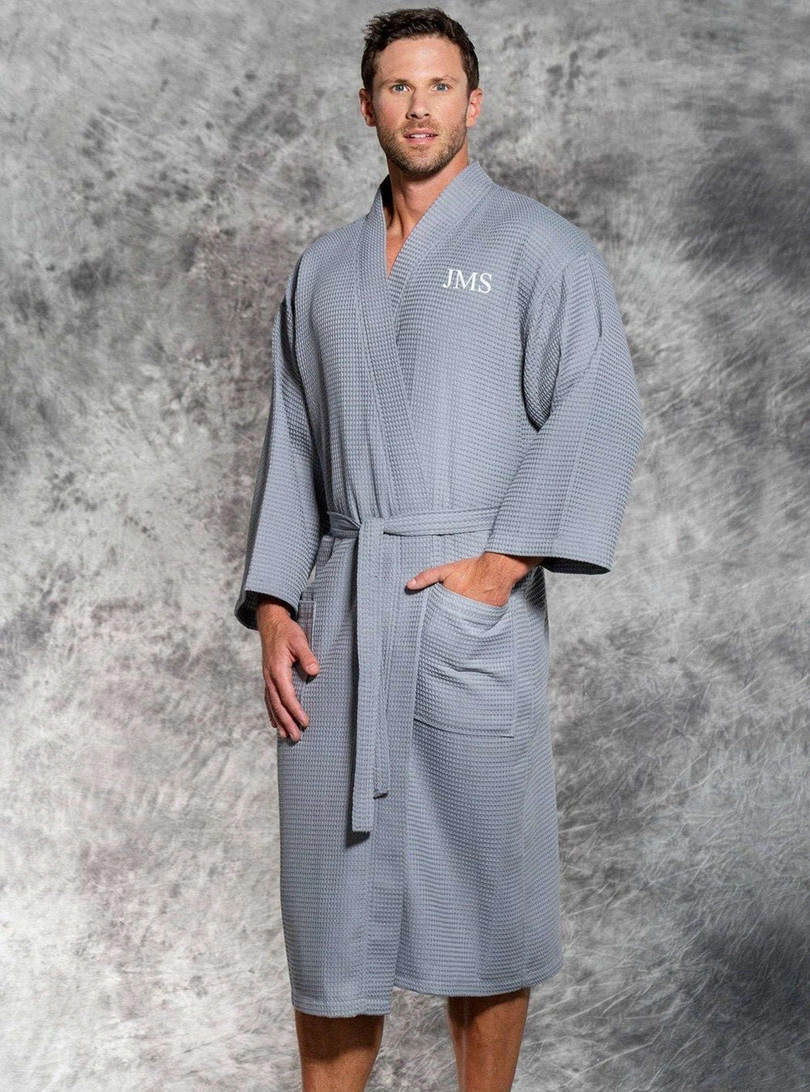 Personalizado monogrammed masculino cinza waffle robe nome