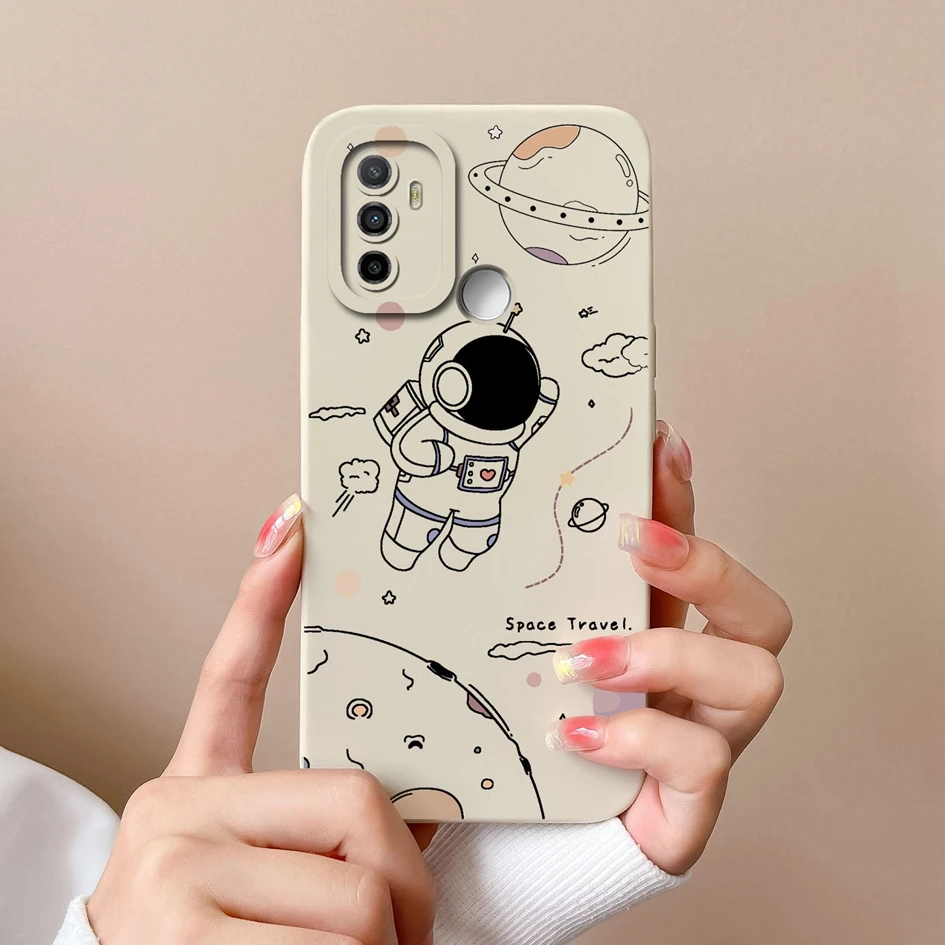 Shockproof Silicone Astronaut and Floral Phone Case with Camera Protection
