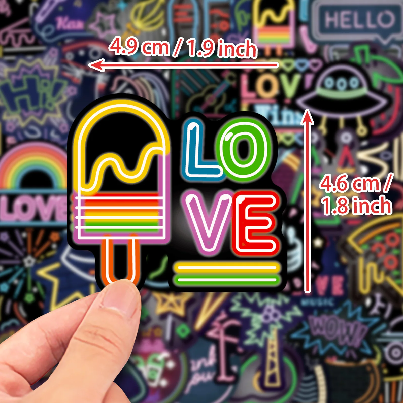 50PCS Cool Neon Light Cartoon Graffiti Stickers Phone Guitar Laptop Notebook Suitcase Cup Waterproof Sticker Decals Kids Toys