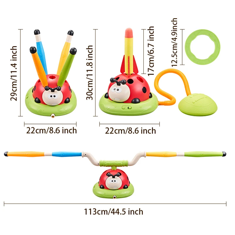 3 in 1 Ladybug Multifunction Exercise Machine Ferrule Jump Rocket Launcher Toy Sports Entertainment Game Outdoor Educational 3