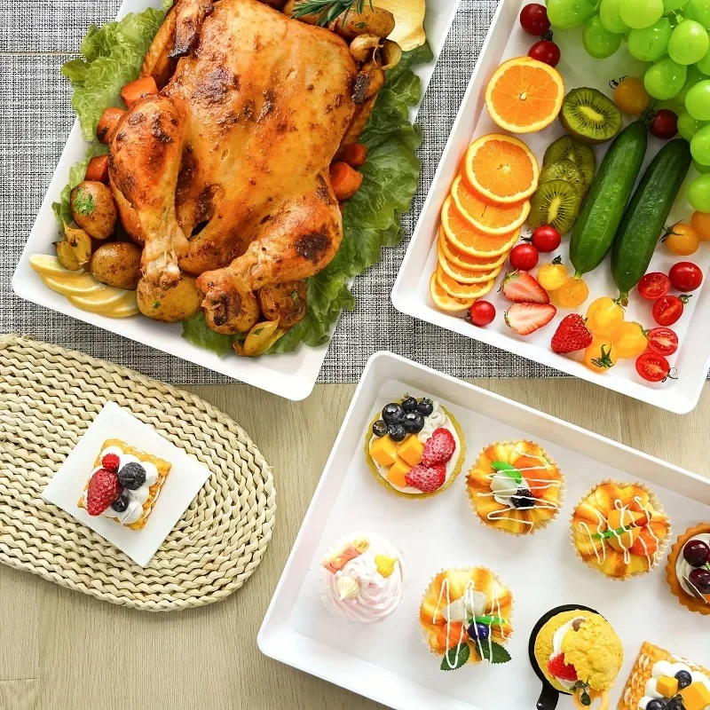 Thin rectangular tray, white dining tray, plastic food tray