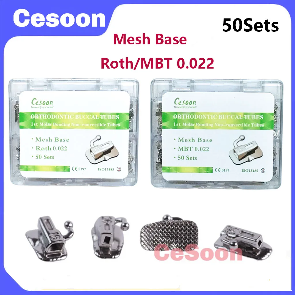 

200Pcs/50Sets Dental Orthodontic Bondable Buccal Tube Roth/MBT 0.022 3 4 5 Split Mesh Base Non Convertible Single Tube 1st Molar
