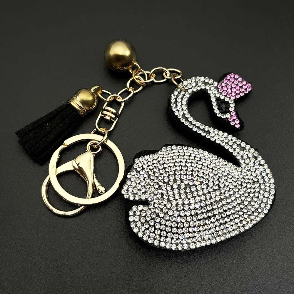Kawaii Eleganter Schwan-Anhänger-Schlüsselanhänger für Damen und Herren, Edelstahl, weißer Strassstein, schöner Tier-Schlüsselanhänger zum Aufhängen, Schmuck