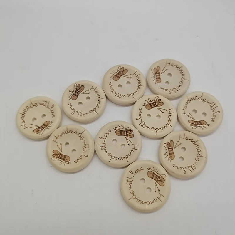Description Picture 3 of item100pcs 15/20/25mm carving handmade with love Wood Buttons Flatback 2 Holes Wooden button Sewing Tools DIY Scrapbook Craft