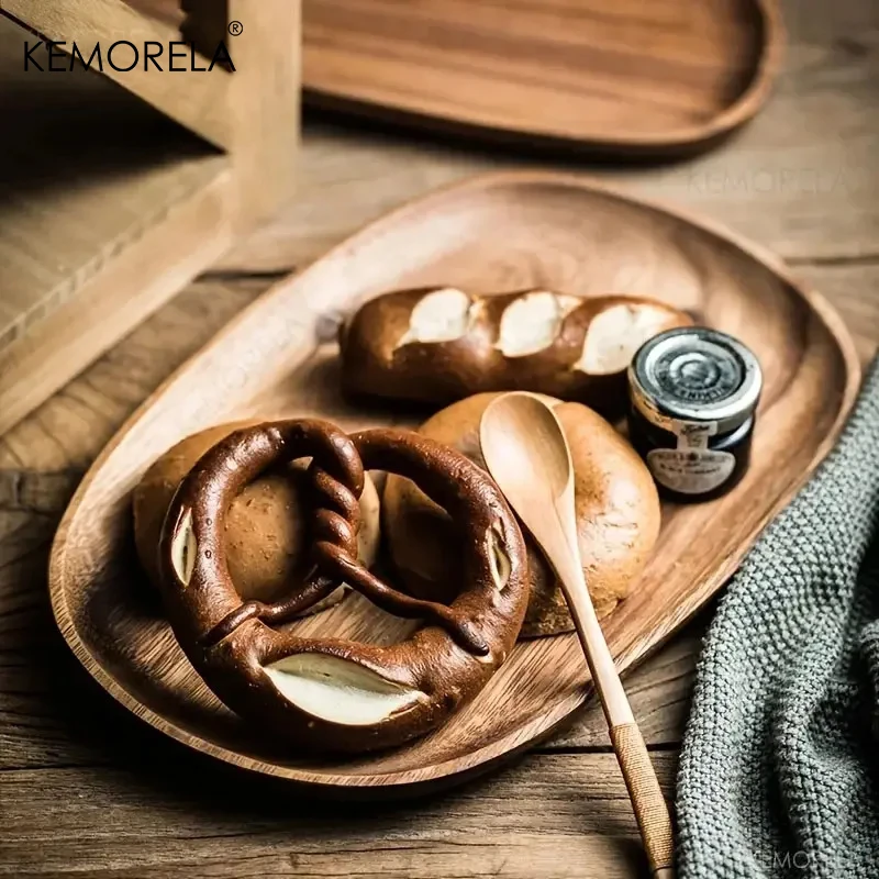 Solid Wood Round Dinner Plates Snack Fruit Dry Fruit Plate High-Quality Handmade Sushi Tea Tray Dessert Dinner Plate Tableware