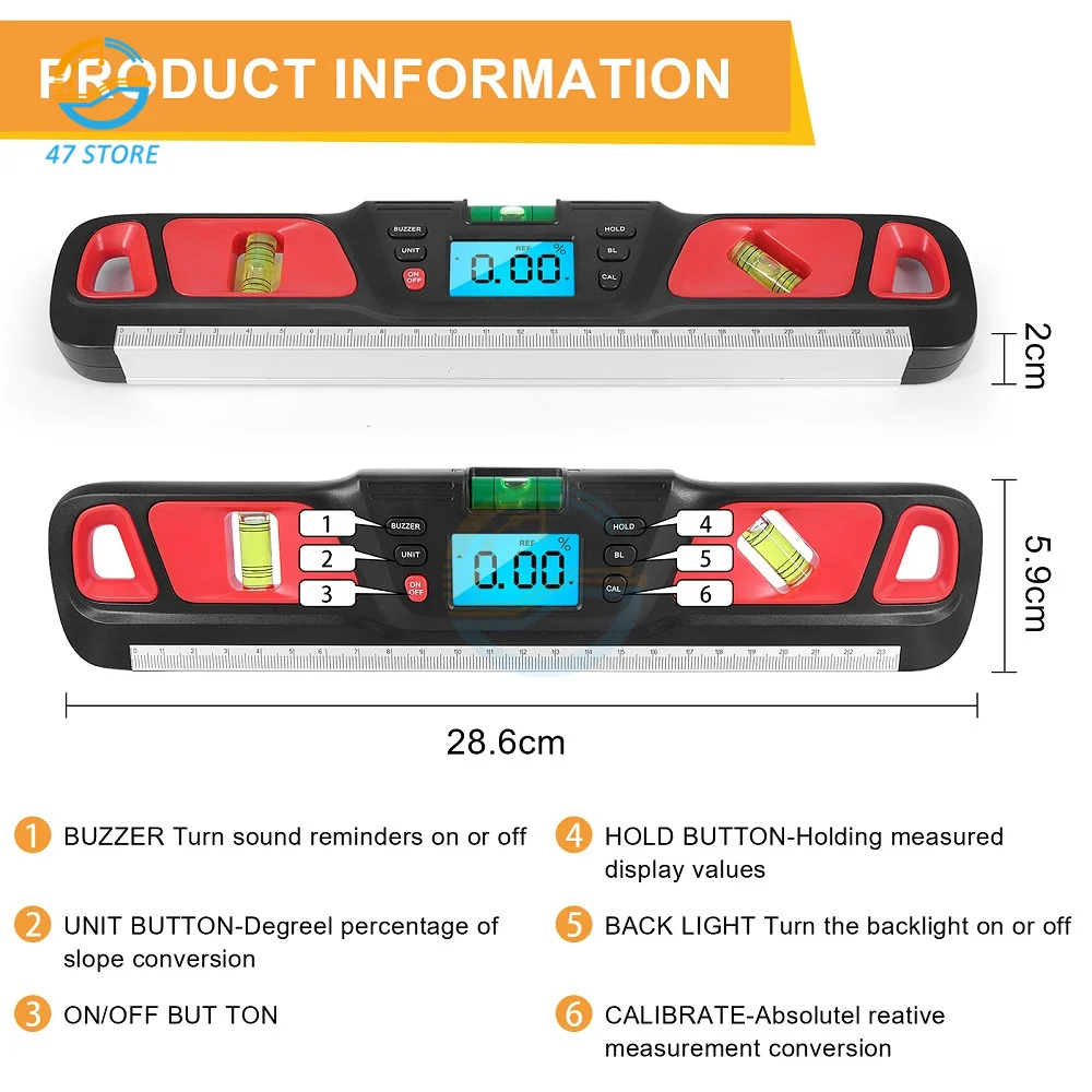 Digital Level Inclinometer HW-200 Electronic LED Display Protractor Measuring Tool Instrument Magnetic Base Digital Level 280mm