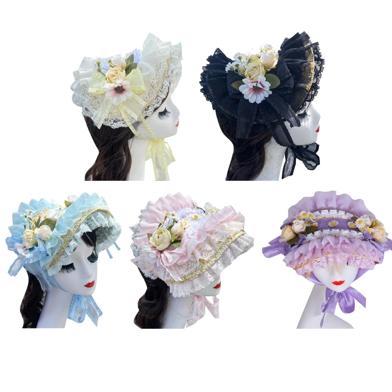 

White Flower Straw Hat Handmade for Dress-up SunHat Wear Party Headgear Wholesale