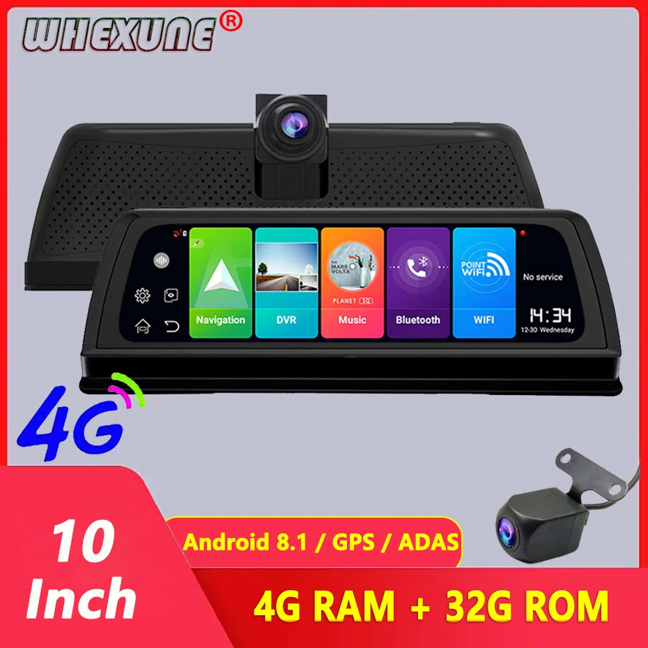 4G ADAS 10" IPS Car Dashboard Video Camera Android 8.1 Dashcam GPS ...
