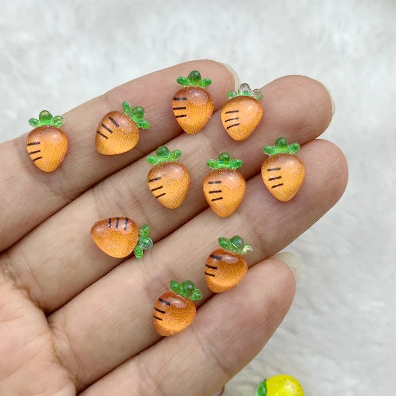 50 Stück Harz bunte Glitzer Apfel Traube Kirsche Rettich Obst Nägel Kunst Flatback Strass Applikation DIY Scrapbook Figur Handwerk – Detail 9