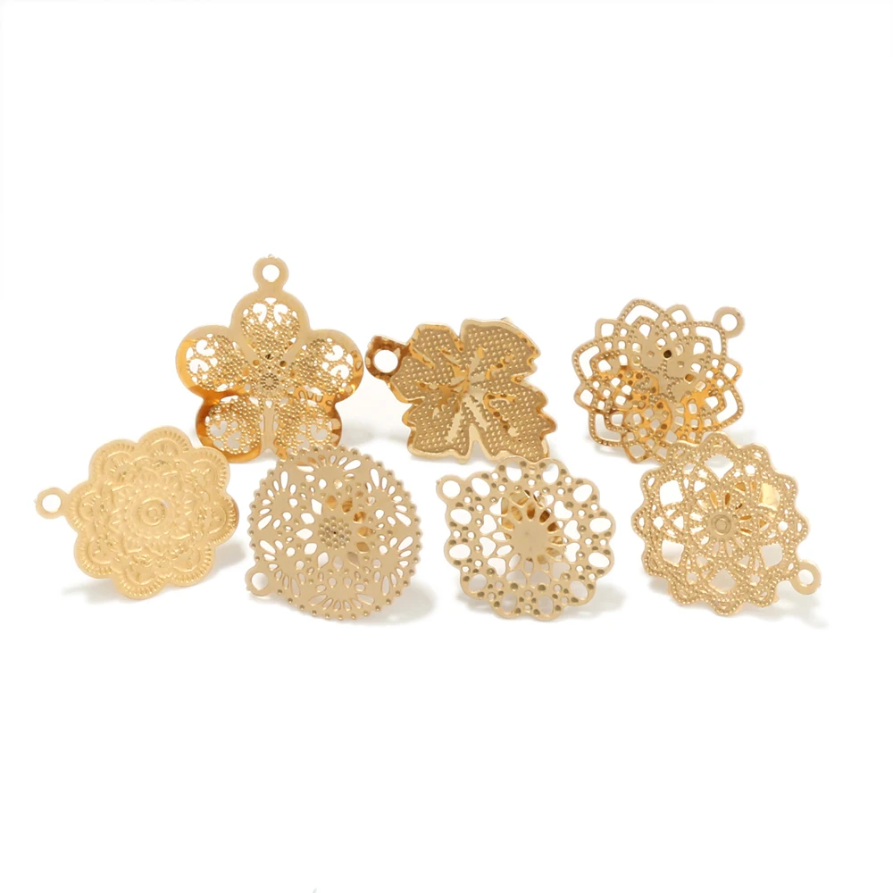 10 Stück Edelstahl Gold Farbe Hohle Blumen Ohrstecker für DIY Tropfen Ohrringe Baumeln Charms Verbinder Schmuckherstellung – Detail 2