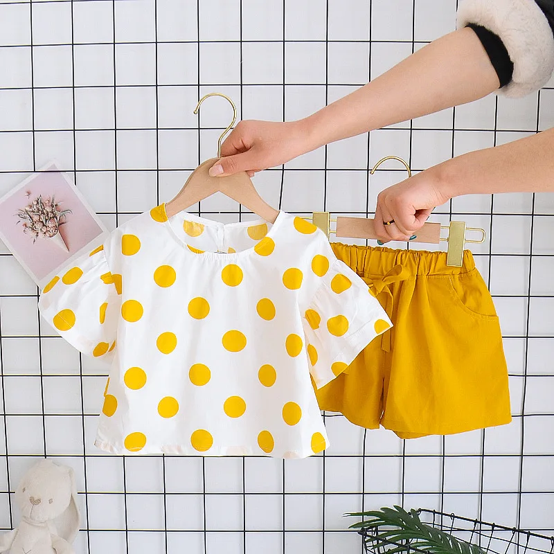 Baby Girl Clothes 0-4Y Summer Cotton Short Sleeve Shorts Girls Suit Girls Polka Dot Top + Shorts Girls Clothing Two Piece Set baby knitted clothing set