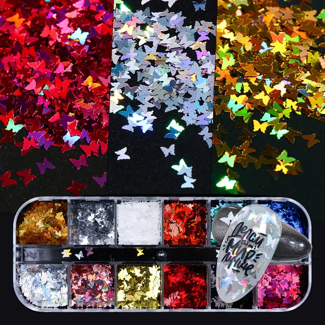 Holographic Butterfly  Heart Multi Shape  Laser Symphony Butterfly Sequins 3D Colorful Sequins Manicure  Nail Art Decoration A003