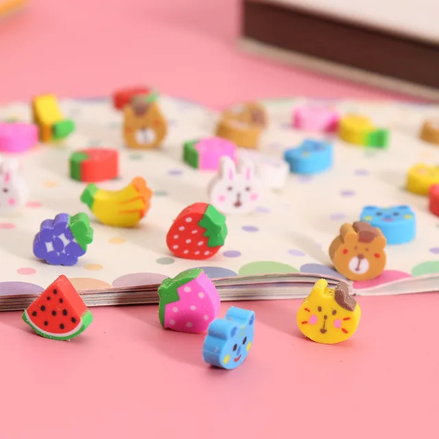 30Pcs Cute Cartoon Pencil Erasers Fruit Animal Shape Rubber Kids School Correction Supplies Student Gift Mini Eraser 1