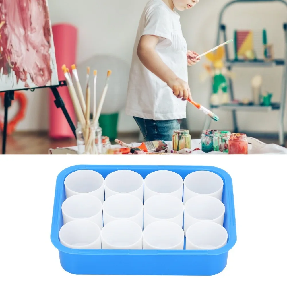 12PCS 내장형 컵 그루브 페인트 팔레트 부드러운 내부 벽면 경량 아트 컬러 팔레트 솔리드 페인팅 믹싱 박스