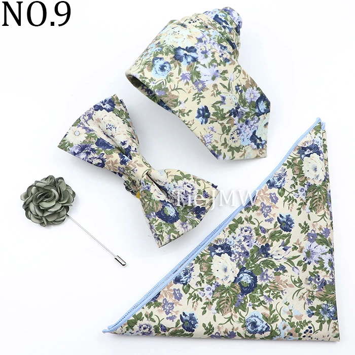 Neue Bunte Baumwolle Floral Männer Krawatte Brosche Set Rosa Weiß Gelb Krawatte Bowtie Anzug Vintage Für Bräutigam Business Hochzeit Party – Detail 9