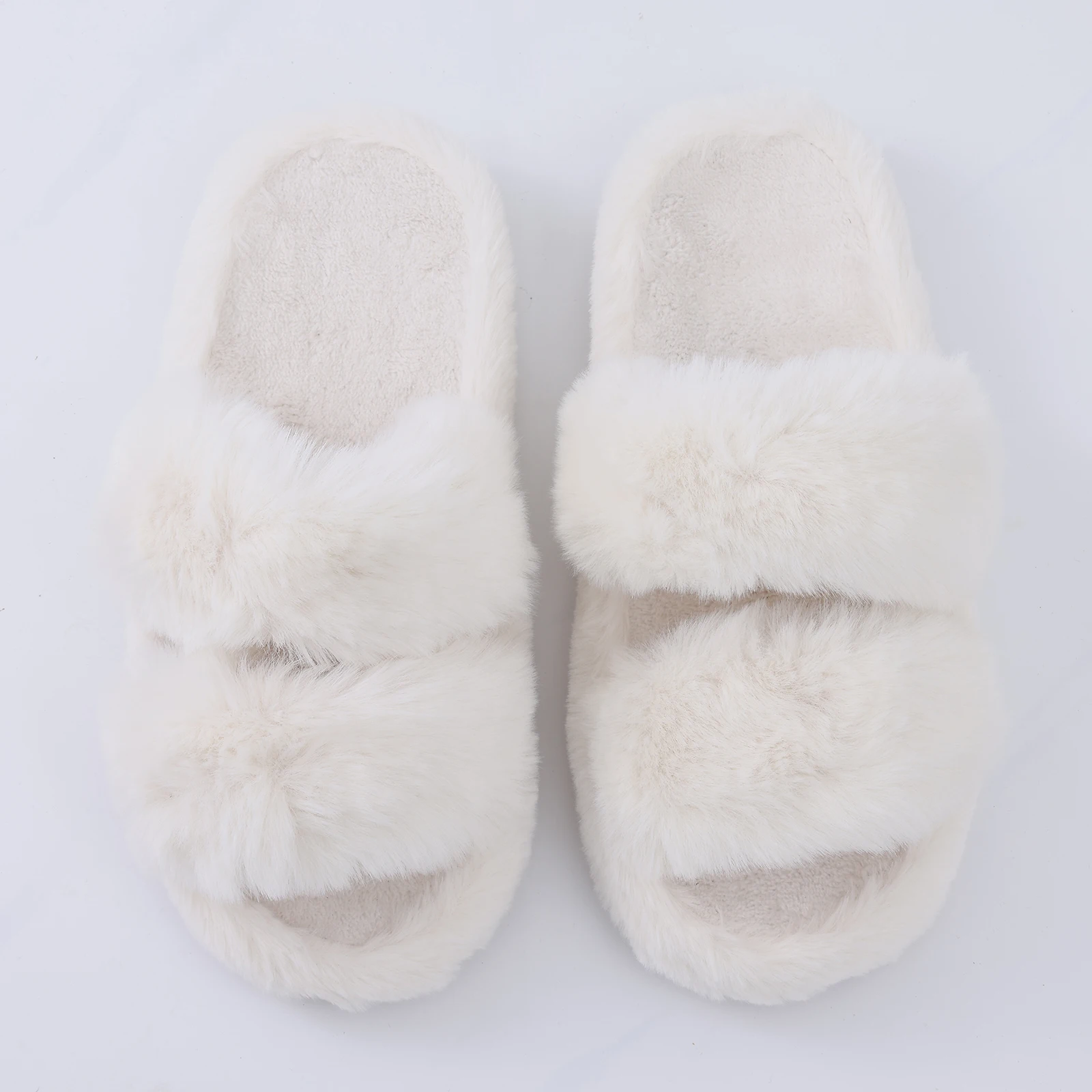 Women Winter Fuzzy Plush Open Toe Slippers