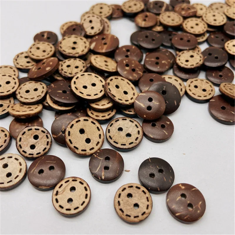 50/100Pcs Natural Coconut Shell Button Dotted Line Two-Eyed Child Sweater Button 2