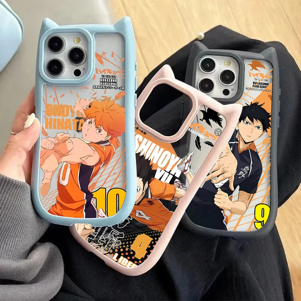Anime Haikyuu Cute Cat Ear Phone Case For iPhone 15 14 13 12 11