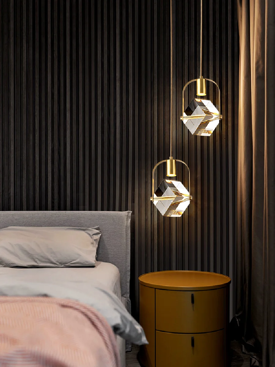 

Light luxury modern bedroom all copper crystal chandelier simple master bedroom crystal bedside lamp lamps for living room