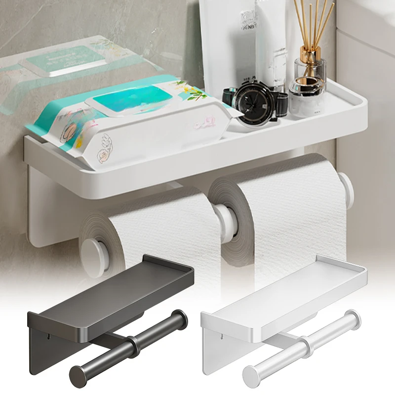 

Большой держатель для туалетной бумаги, настенный держатель для рулона бумаги с лотком для хранения, органайзер для туалета, подставка для телефона, аксессуары для ванной комнаты