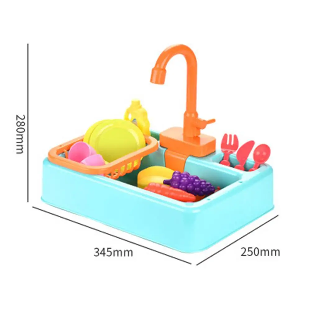 Children Kitchen Sink Toys Electric Circulating Water Dishwashing Vegetable Washing Basin Playing House Toys Gifts For Kids images - 6