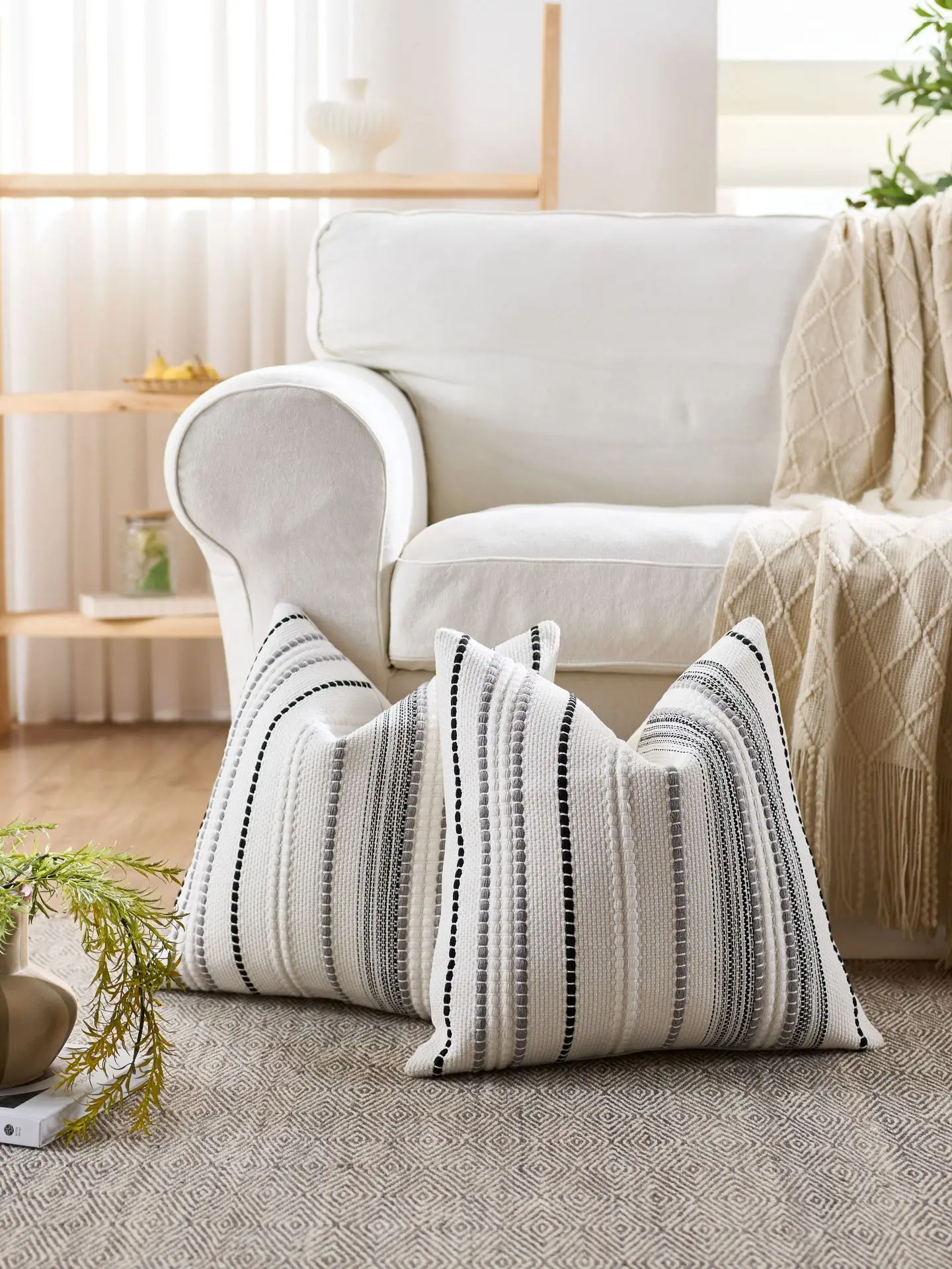 45x45cm Chenille Jacquard Kissenbezug Cojines Dekoration Hause Sofa Streifen Wurf Kissen Abdeckung Einfache Kopfteil Kissenbezüge – Detail 13