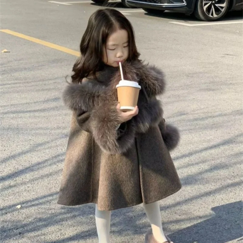 Kids jacket girls trench coats Girls Woolen Coat Overcoat Jacket Windbreak Outerwear Fuzzy Thicken Winter Warm Snowsuits Christmas Gift Children's Clothing