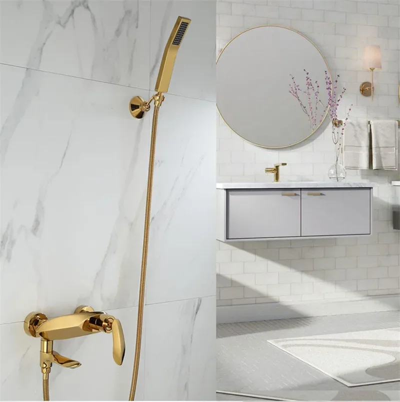 Description Picture 2 of itemBathtub Shower Set Wall Mounted Gold Bath and Faucet, Bathroom Cold and Hot Bath and Mixer Tap Brass