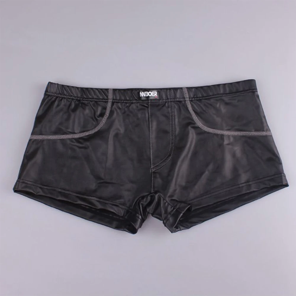 

1pc Men's Wetlook Faux Leather Low Waist Boxers Shorts Sexy Lingerie Underwear Solid Color Tight Male Trunks Panties
