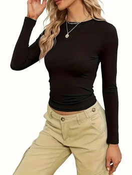 Female commuter casual female simple and fashionable solid color t-shirt with long sleeves 1