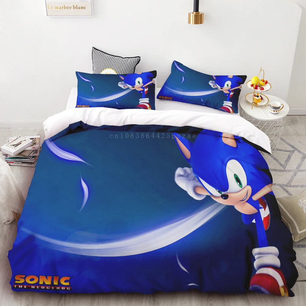 thumbnail image 1 of Juego de funda nórdica de 3 piezas con estampado de animación digital 3D de Sonic, suave, textil para el hogar, 100 % poliéster, tamaño king, regalo para adolescentes, decoración del hogar, 1 of 4