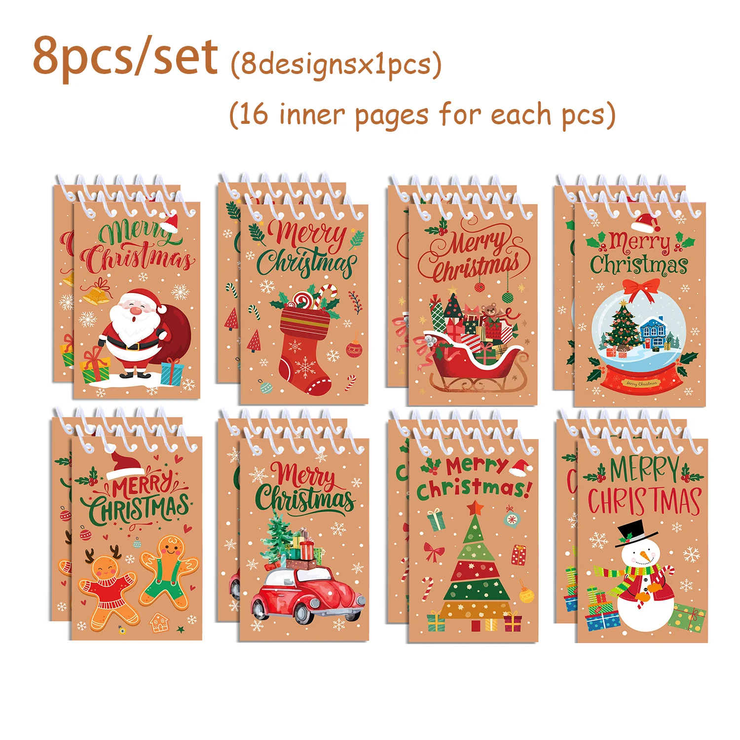 8/16/24 stücke Weihnachten Spirale Tasche Notebook Tragbare Mini Memo Pad Spule Broschüre Notebook Schule Tagebücher Party liefert – Detail 8