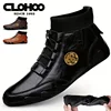 CLOHOO Men's Wear-resistant Boots Casual Classic Genuine Leather Handmade Shoes Ankle Round Toe Lace Up Walking Business Boot