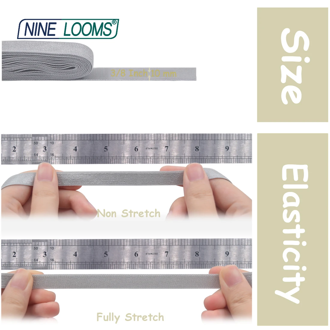 Neun Webstühle glänzend nicht faltbar elastisch 3/8 "10mm Spandex Satin band BH Riemen Dessous Unterwäsche Näh besatz 50 Yard von Spule – Detail 16