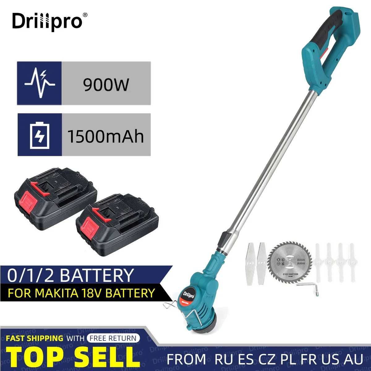 Drillpro 21V 900W Electric Lawn Mower Li-ion Cordless Grass Trimmer Pruning  Garden Tools Compatible Makita 18V Battery