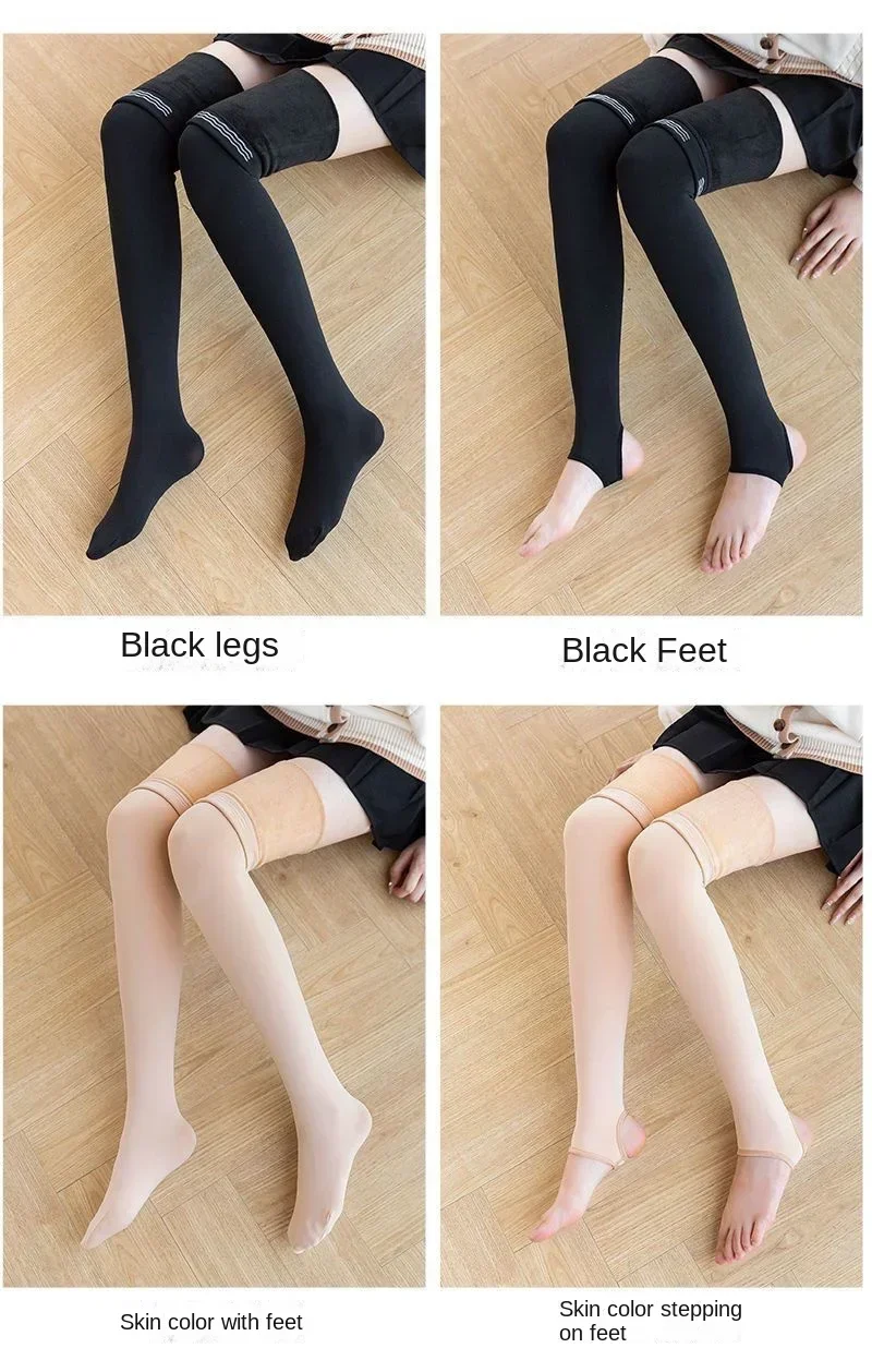 Lange Plüsch-Overknee-Socken aus Samt, dicke Kniestrümpfe mit Silikonpolster, rutschfeste Oberschenkelstrümpfe, warme Winterstrümpfe mit hohem Schlauch – Detail 1