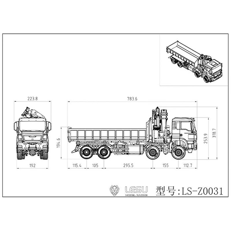 LESU 1/14 RC Dumper Car 8*8 Roll On/Off Hydraulic Crane Tipper Truck Reversing Valve Painted Finished Electric Toys THZH1310 6