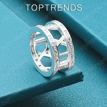 Anelli con numeri romani in argento sterling 925, taglia 5-10, per donna, fidanzamento, matrimonio, festa, design classico con zirconi, accessori gioielli.