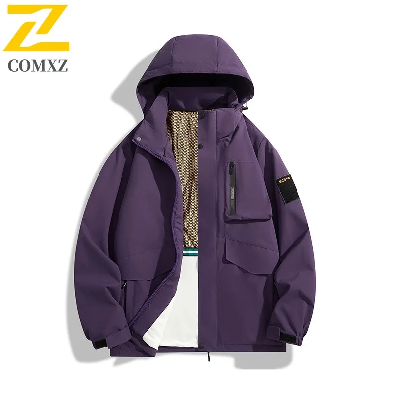 COMXZ Luxury Men Jacket Outdoor Adventure Thick Warm Coat Premium Hooded Camping Journey Cold Protection Winter New Outerwear
