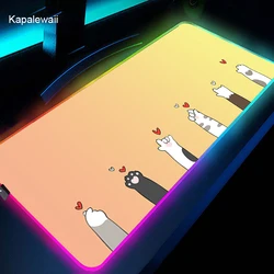 Alfombrilla de ratón Rgb con diseño de Pata de Gato para Gaming, accesorios de Anime, alfombra LED, teclado Kawaii, alfombrilla de escritorio, armario grande para PC