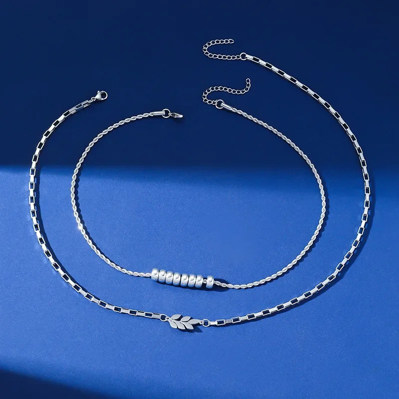 Double Layer Leaf Women's Necklace Exaggerated Fashion Club Party Gift Clavicle Chain For Femme Fashion Jewelry Accessories