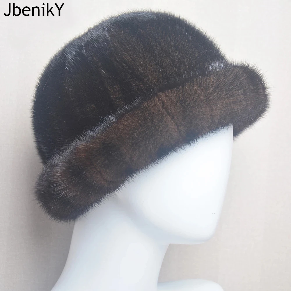 

Luxury Winter Man Top Real Mink Fur Bomber Hat Male Genuine Marten Head Warm Black/Brown Caps Best Gift For Dad Gorras